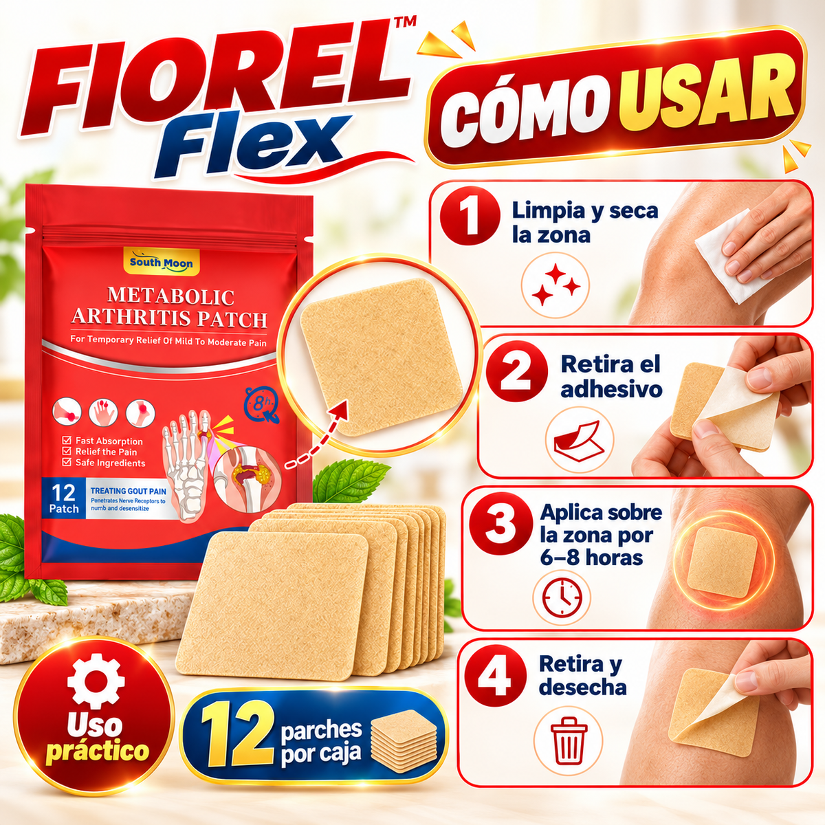 FIOREL Flex · 36 Parches para Molestias Articulares · Pack 3 Cajas