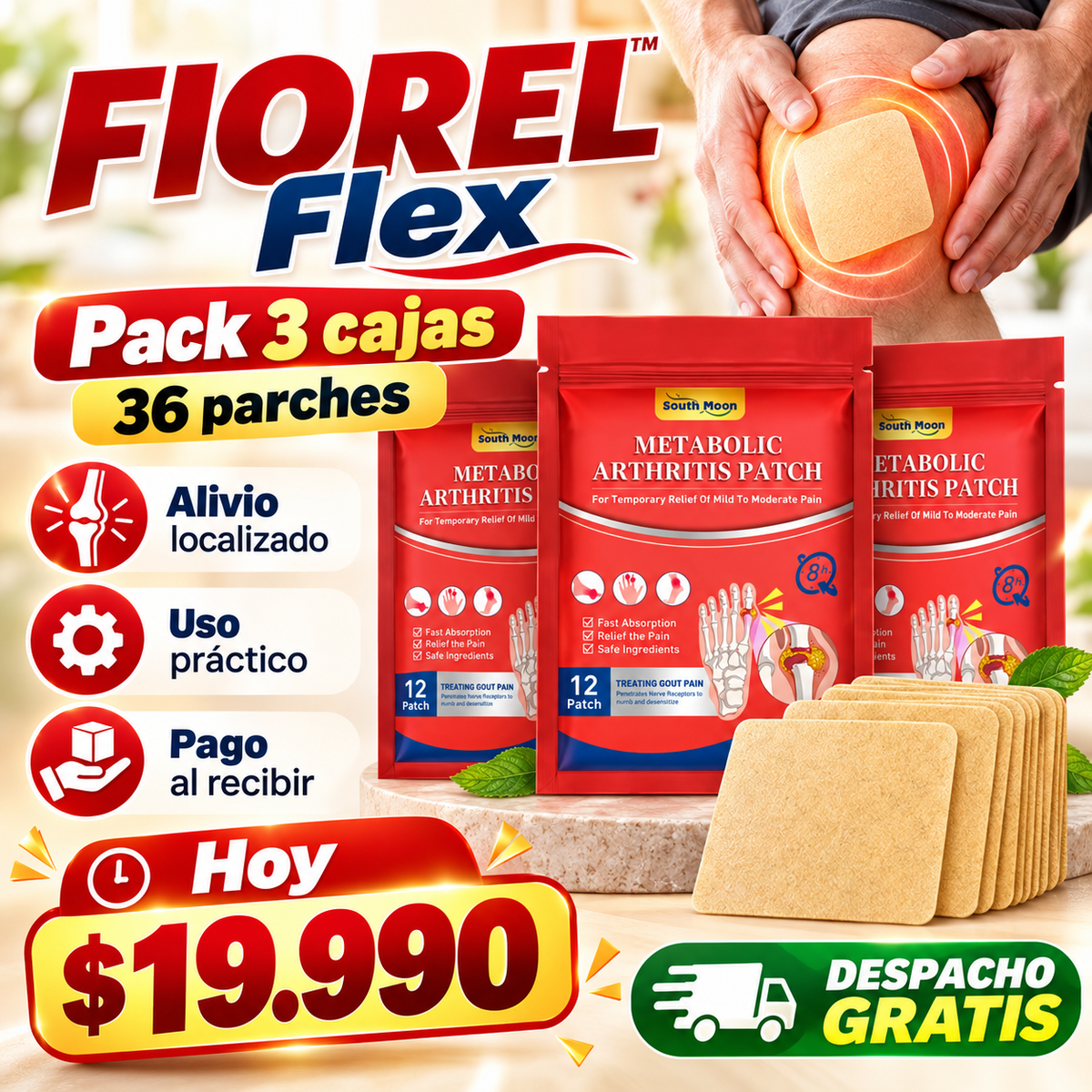 FIOREL Flex · 36 Parches para Molestias Articulares · Pack 3 Cajas