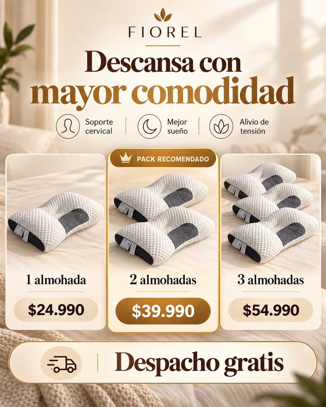 FIOREL Rest · Almohada Cervical Ergonómica